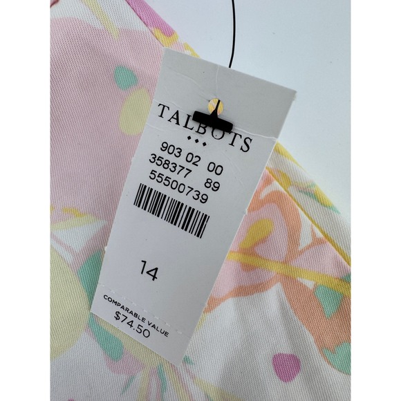 Talbots Crop Pants Women 14 Floral Print Pink Yellow Mint Green flattering New - Picture 2 of 14